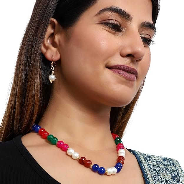 Dalthamman Multicolor Pearl Necklace for Girls and Womens Choker Mala with Earring Set Jewellery - Image 3