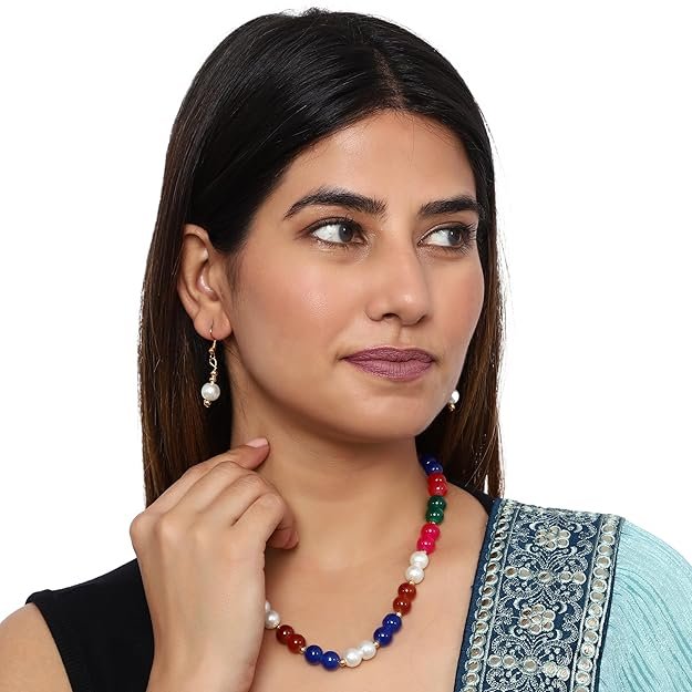 Dalthamman Multicolor Pearl Necklace for Girls and Womens Choker Mala with Earring Set Jewellery